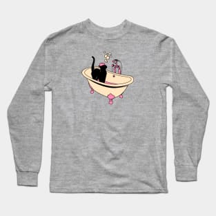 Spa Day Black Cat in orange Long Sleeve T-Shirt